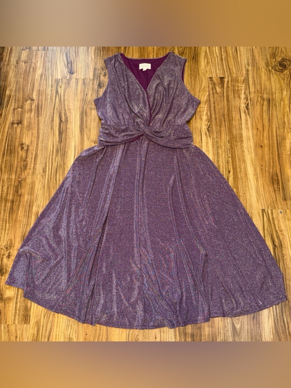 Destination 365 women dress 1XP 1X petite purple silver midi maxi Shimmer Midi